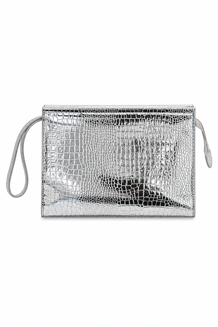 Kadın Portföy Çanta – Şık Tasarım, Günlük & Gece Kullanım Clutch Gümüş Kroko