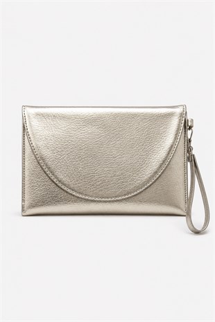 Clutch Çanta Kavis Kapaklı Portföy El Çantası Gümüş