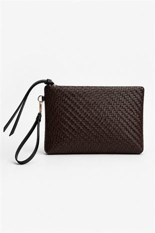 Örgü Dokulu El Çantası – Şık Clutch & Bilek Askılı Günlük Kullanım Çanta Kahverengi