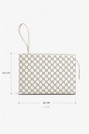 Monogram Desenli El Çantası – Şık & Günlük Kullanım Omuz Çantası Beyaz