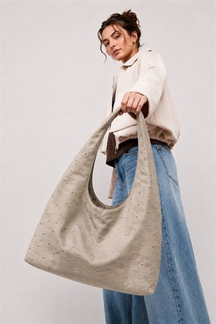 Süet Shopper Yumuşak  Form Omuz Çantası Gri