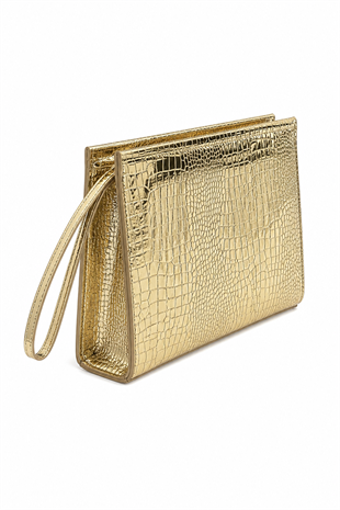 Kadın Portföy Çanta – Şık Tasarım, Günlük & Gece Kullanım Clutch Altın Kroko
