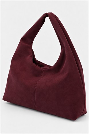 Shopper Omuz Çantası – Yumuşak Form Vintage Model Bordo Süet