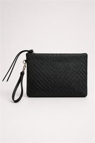 Örgü Dokulu El Çantası – Şık Clutch & Bilek Askılı Günlük Kullanım Çanta Siyah