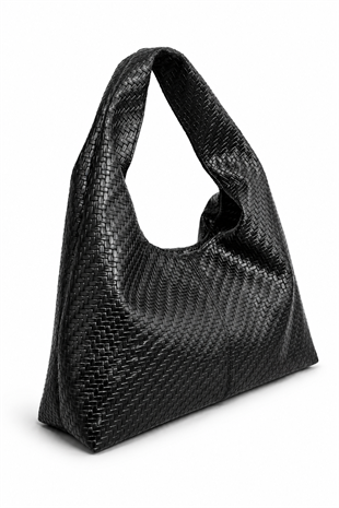 Shopper Omuz Çantası – Yumuşak Form Vintage Model Siyah Örgü Desen