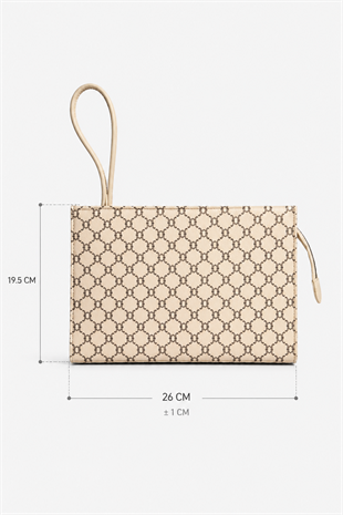Monogram Desenli El Çantası – Şık & Günlük Kullanım Omuz Çantası Krem