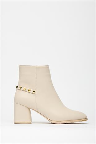 Bej Gold Zımba Detaylı Blok Topuk Modern Bot Günlük - Şık