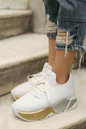 Bağcık Detaylı Fileli Sneaker Ve Günlük Spor Ayakkabı Beyaz-Platin