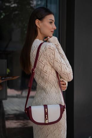 Diva Kontrast Tasarım Çapraz Askılı Kadın Çanta - Bordo-Krem