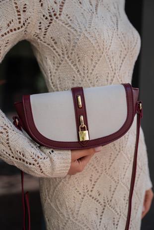Diva Kontrast Tasarım Çapraz Askılı Kadın Çanta - Bordo-Krem