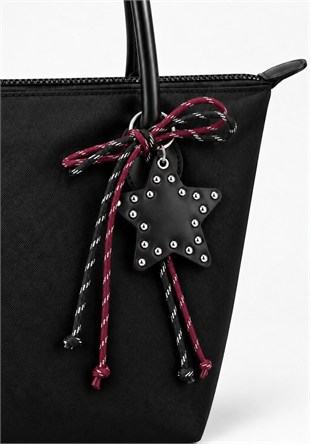 Süslemeli Fermuarlı Shopper Omuz Çantası Siyah