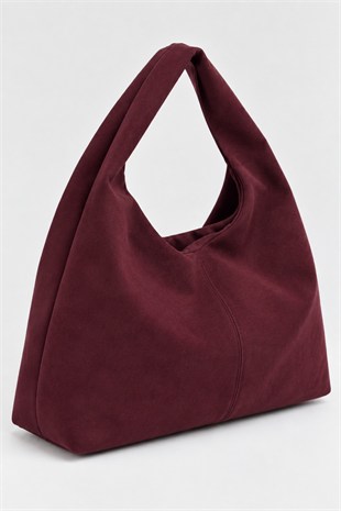 Shopper Omuz Çantası – Yumuşak Form Vintage Model Bordo Süet