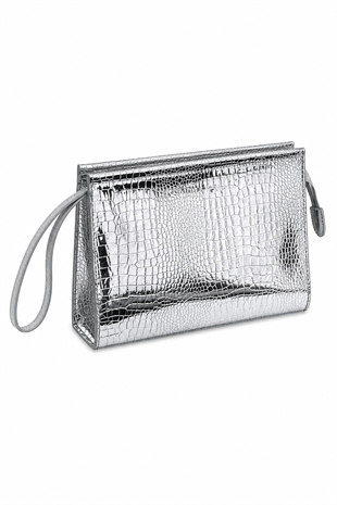 Kadın Portföy Çanta – Şık Tasarım, Günlük & Gece Kullanım Clutch Gümüş Kroko
