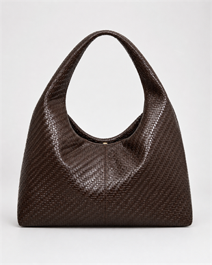 Shopper Omuz Çantası – Yumuşak Form Vintage Model Kahverengi Örgü Desen