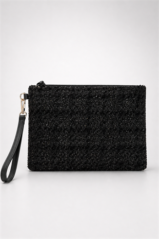 Clutch Çanta Dokuma El Çantası Bilek Askılı Yazlık Portföy Çanta Siyah