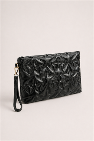 Yıldız Desenli Parlak Kadın El Çantası – Şık Clutch Çanta Siyah