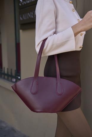 Deri Görünümlü Shopper Çanta Bordo