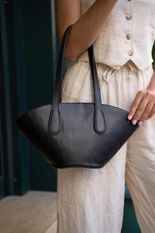 Deri Görünümlü Shopper Çanta Siyah