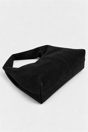 Shopper Omuz Çantası – Yumuşak Form Vintage Model Siyah Süet