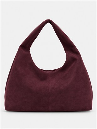 Shopper Omuz Çantası – Yumuşak Form Vintage Model Bordo Süet