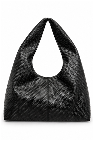 Shopper Omuz Çantası – Yumuşak Form Vintage Model Siyah Örgü Desen