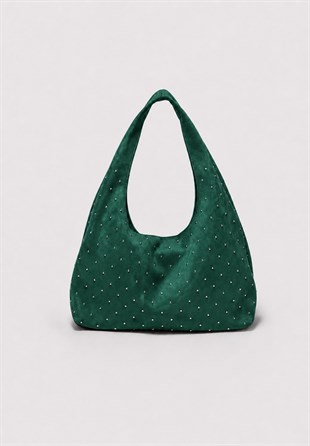 Süet Shopper Yumuşak  Form Omuz Çantası Yeşil