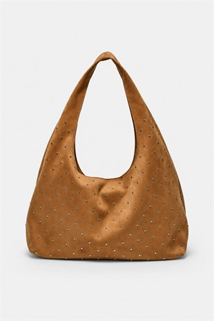Süet Shopper Yumuşak  Form Omuz Çantası Taba