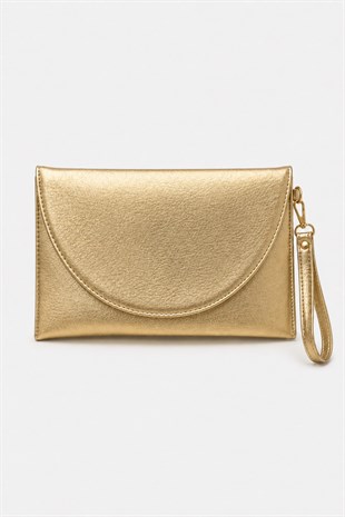 Clutch Çanta Kavis Kapaklı Portföy El Çantası Altın