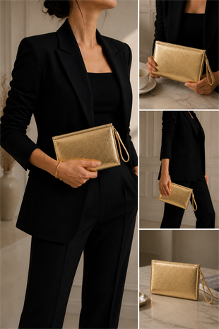 Kadın Portföy Çanta – Şık Tasarım, Günlük & Gece Kullanım Clutch Altın