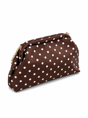 Puantiyeli  Kadın Zincir Askılı Clutch ve Omuz Çantası Kahverengi Puantiyeli