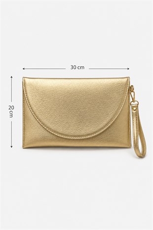Clutch Çanta Kavis Kapaklı Portföy El Çantası Altın