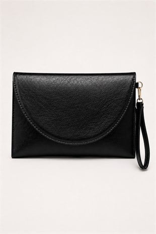 Clutch Çanta Kavis Kapaklı Portföy El Çantası Siyah