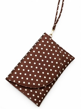 Clutch Çanta Kavis Kapaklı Portföy El Çantası Kahverengi Puantiyeli