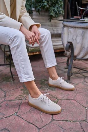 File Dokulu Spor Ayakkabı Bej