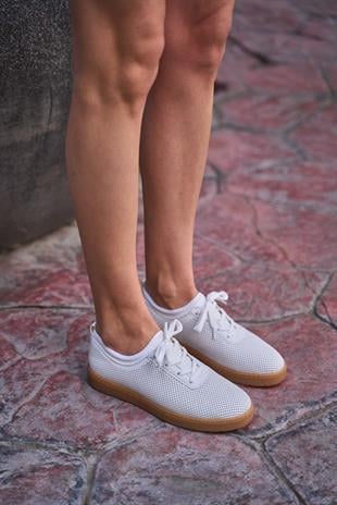 File Dokulu Spor Ayakkabı Beyaz