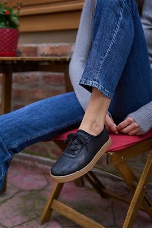 File Dokulu Spor Ayakkabı Siyah