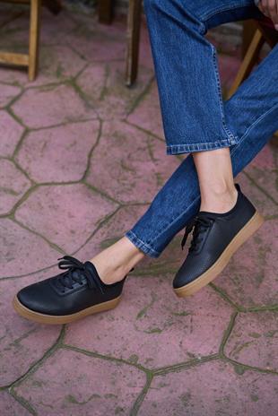 File Dokulu Spor Ayakkabı Siyah