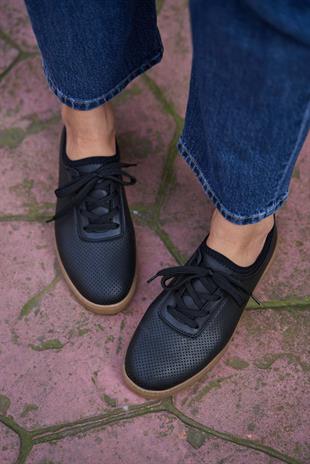 File Dokulu Spor Ayakkabı Siyah