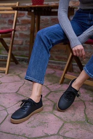 File Dokulu Spor Ayakkabı Siyah