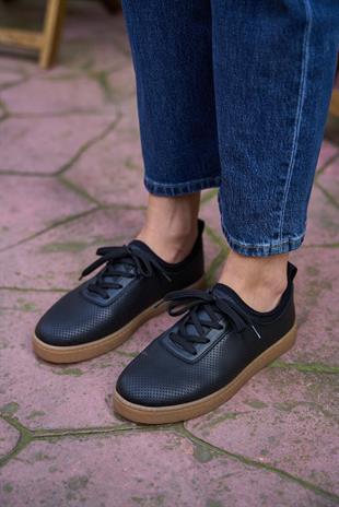 File Dokulu Spor Ayakkabı Siyah