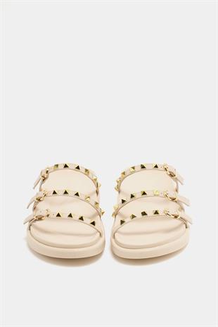 Gold Zımba Detaylı Trend Terlik Krem