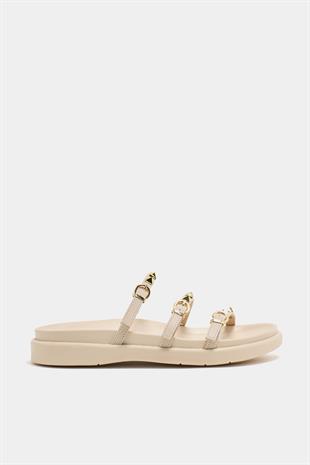 Gold Zımba Detaylı Trend Terlik Krem