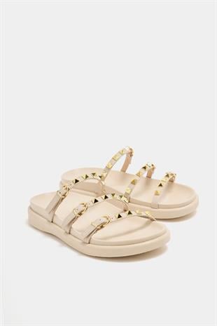 Gold Zımba Detaylı Trend Terlik Krem