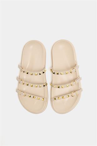 Gold Zımba Detaylı Trend Terlik Krem