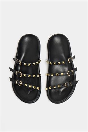 Gold Zımba Detaylı Trend Terlik Siyah