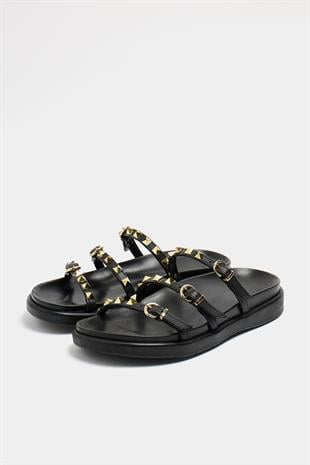 Gold Zımba Detaylı Trend Terlik Siyah