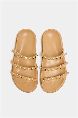 Gold Zımba Detaylı Trend Terlik Vizon