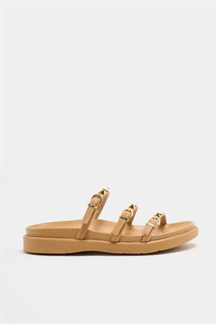 Gold Zımba Detaylı Trend Terlik Vizon