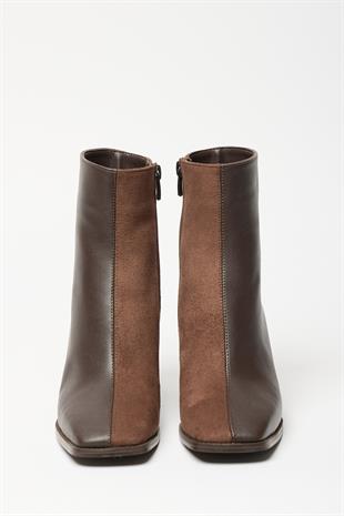 Kadın Kahverengi Süet Küt Burun Topuklu Bot & Bootie – Fermuarlı Günlük Şık