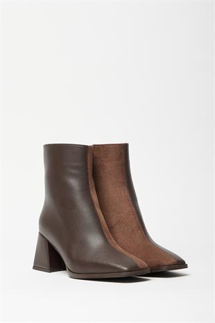 Kadın Kahverengi Süet Küt Burun Topuklu Bot & Bootie – Fermuarlı Günlük Şık